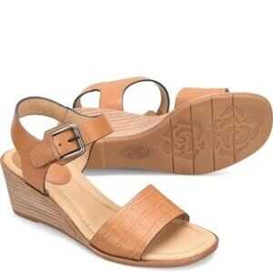 NEW SOFFT Brown Garin Wedge Leather Sandals